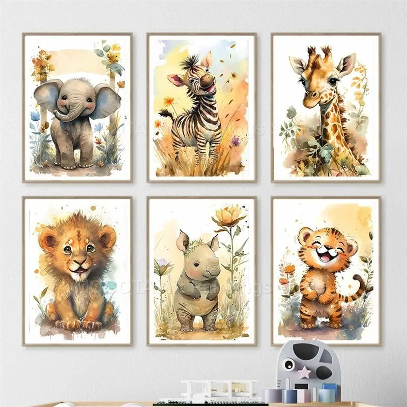 Watercolor Lion Giraffe Tiger  - Baby Nursery Products 评论和价格