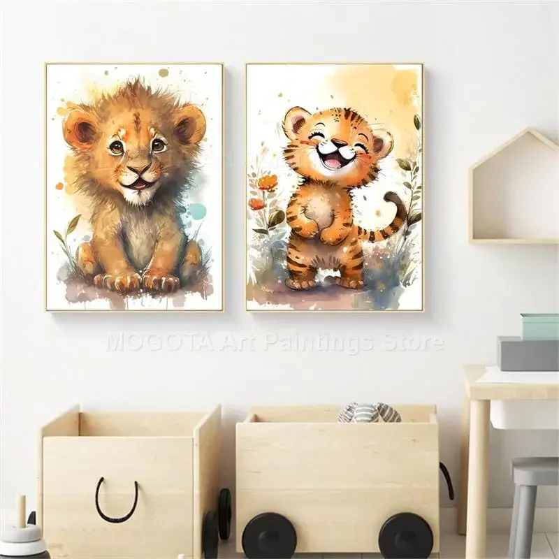 Watercolor Lion Giraffe Tiger  - Baby Nursery Products 评论和价格