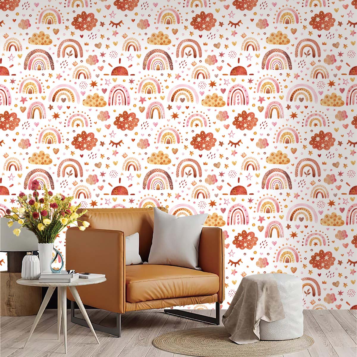 Boho Rainbow Kids Stick and Pe - Baby Nursery Peel And Stick Wallpaper 评论和价格