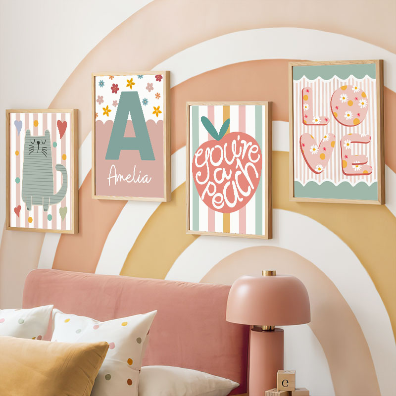 Cartoon Cat Duck Bird Apple Cu - Baby Nursery Name Wall Art 评论和价格