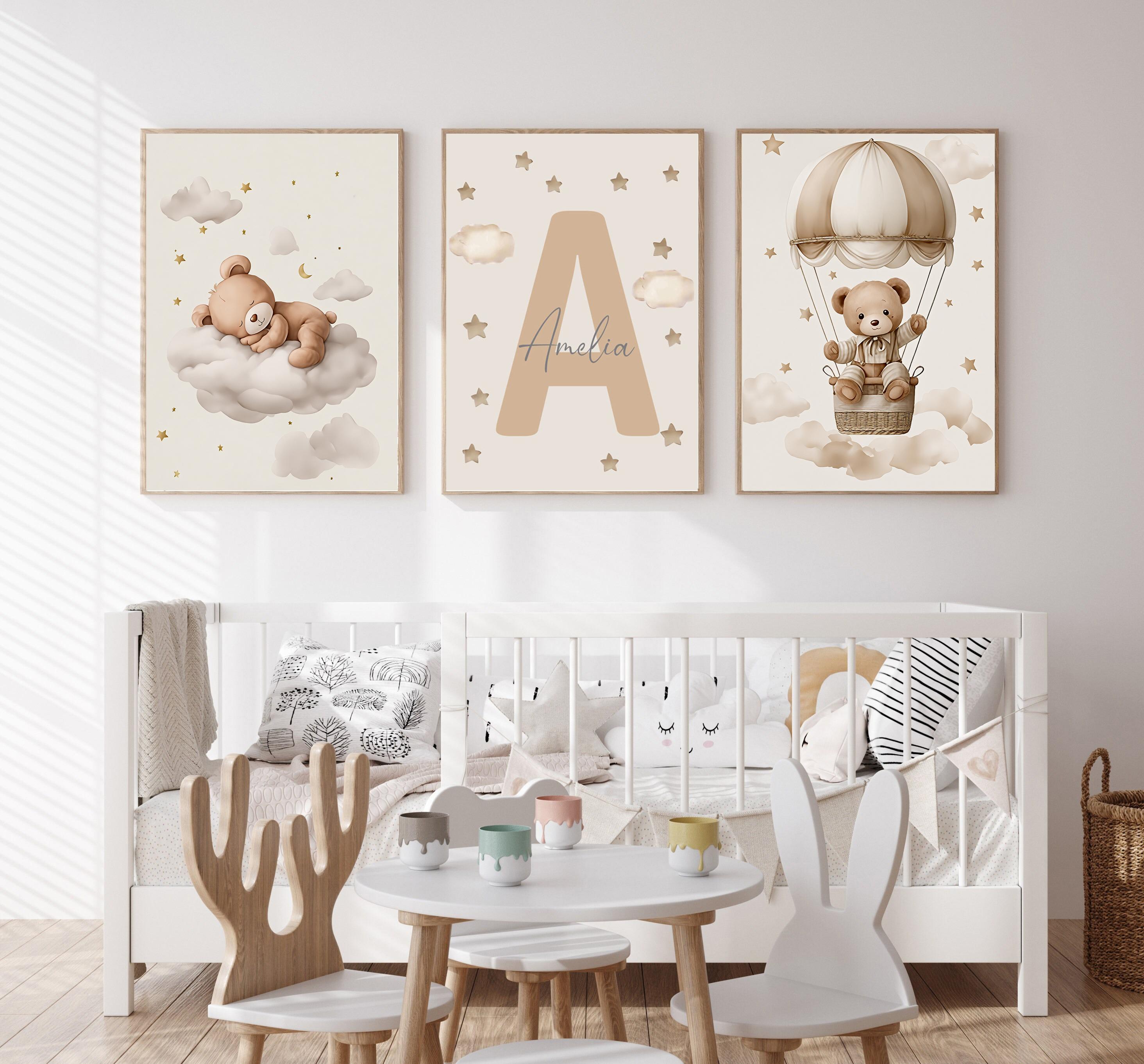 3pcs/set Bohemian Teddy Bear A - Baby Nursery Name Wall Art 评论和价格
