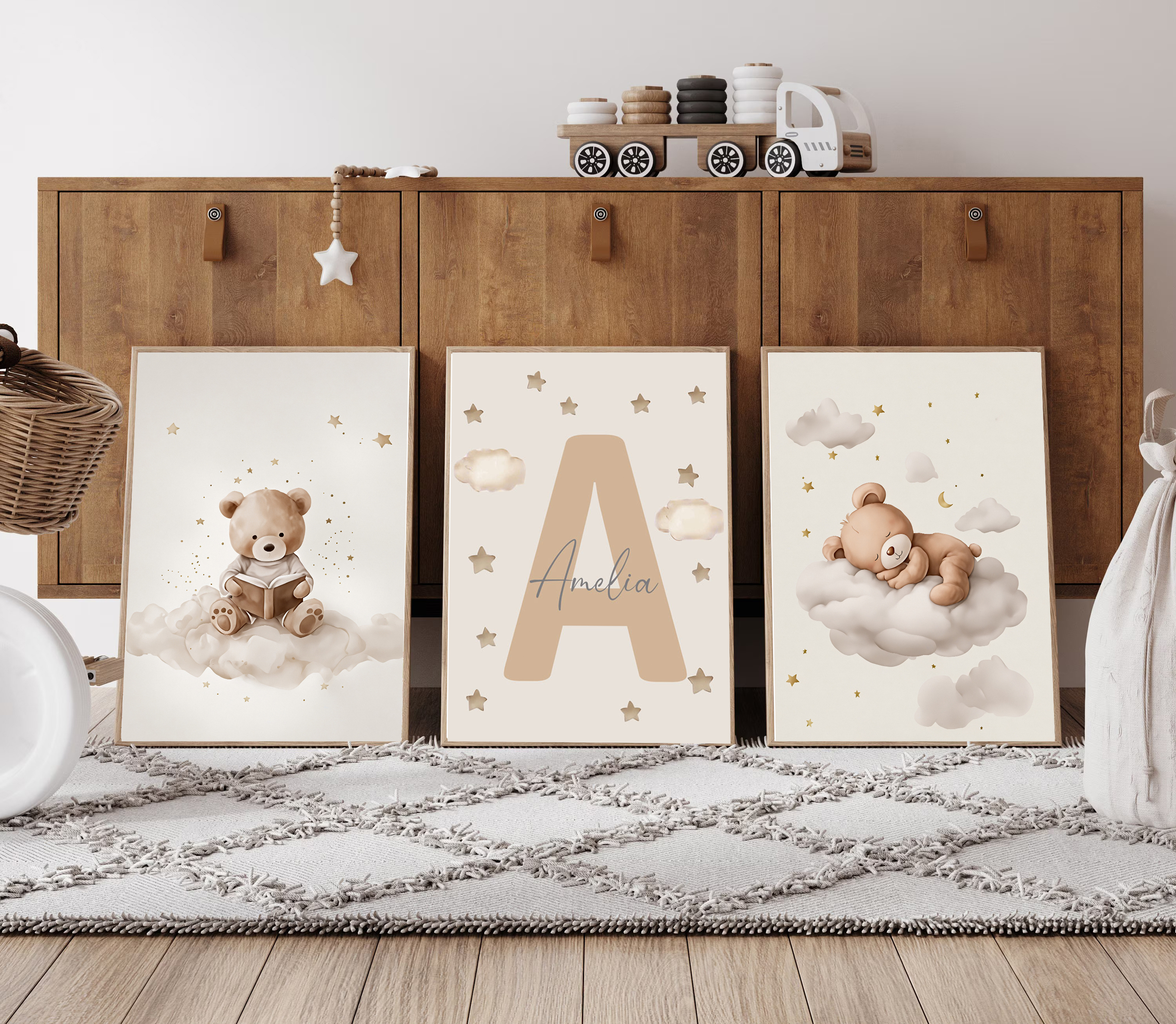 3pcs/set Bohemian Teddy Bear A - Baby Nursery Name Wall Art 评论和价格