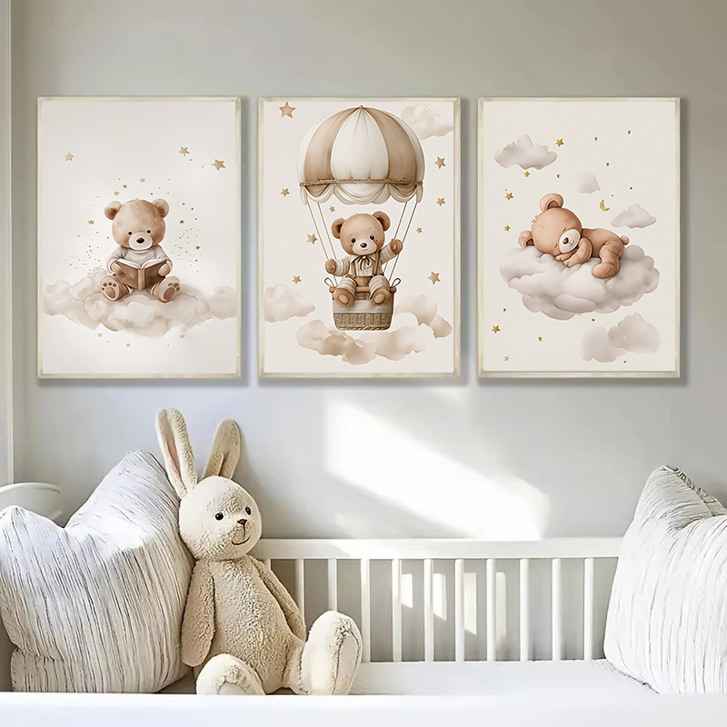 3pcs/set Bohemian Teddy Bear A - Baby Nursery Name Wall Art 评论和价格